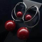 港风复古夸张枪黑色大珍珠红色耳环不规则几何气质耳饰时尚 轻奢女