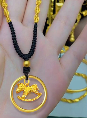 碎碎冰生肖马戒指圈花丝黑绳项链