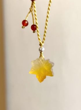 敲惊艳!焦糖枫叶串珠项链点缀小玉珠手工编绳设计感百搭个性款