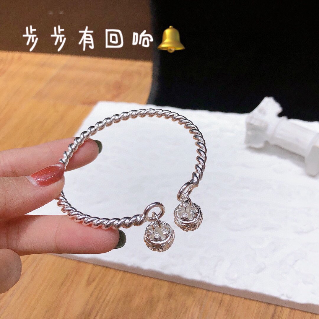 足银999复古开口麻花手镯招财