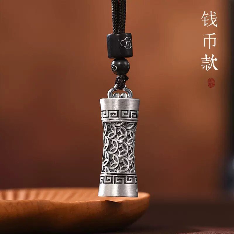 足银999古法镂空祥云盘龙吊坠