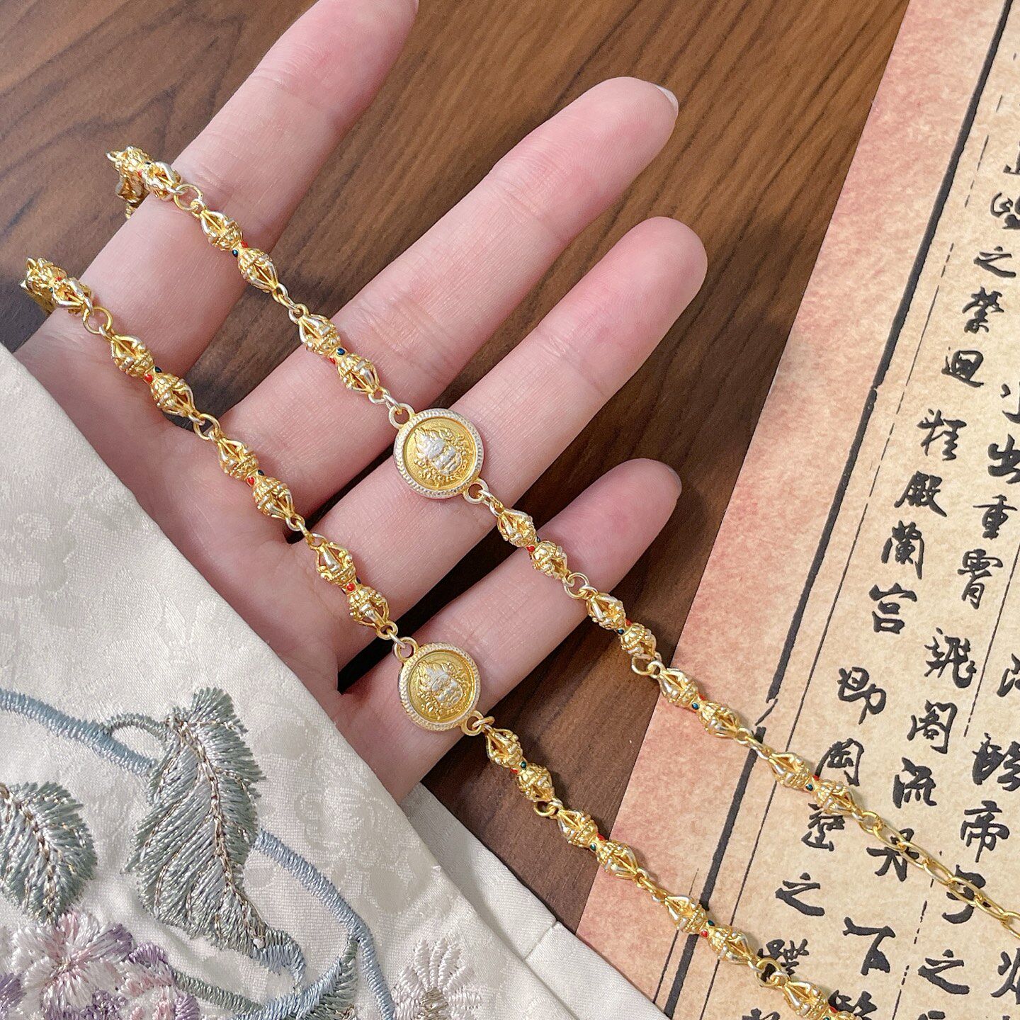 足银999珐琅黄财神招财手链