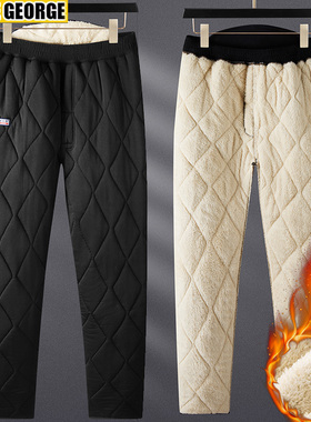 爸爸棉裤冬季加绒加厚中老年男士保暖裤羊羔绒内穿高腰宽松老人