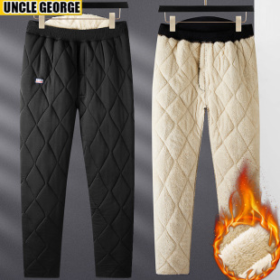 保暖裤 加绒加厚中老年男士 羊羔绒内穿高腰宽松老人 冬季 爸爸棉裤