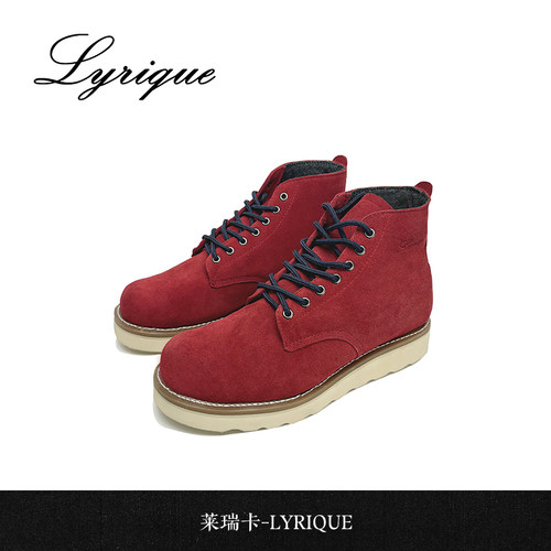 Lyrique莱瑞卡 红色马丁靴女古着感新年红绒面加厚短靴粗跟高帮