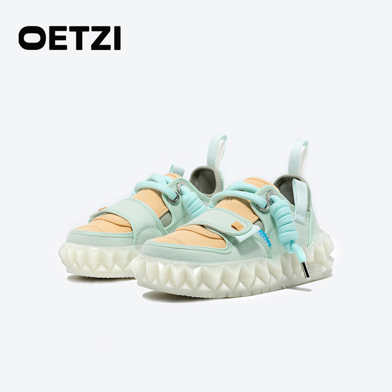 OETZI四季帆布鞋女拼色小白鞋时尚冰山底丑萌鞋增高大头鞋情侣款