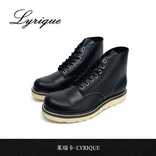 Lyrique莱瑞卡 黑色马丁靴女秋冬情侣款粗跟厚底短靴真皮高帮鞋