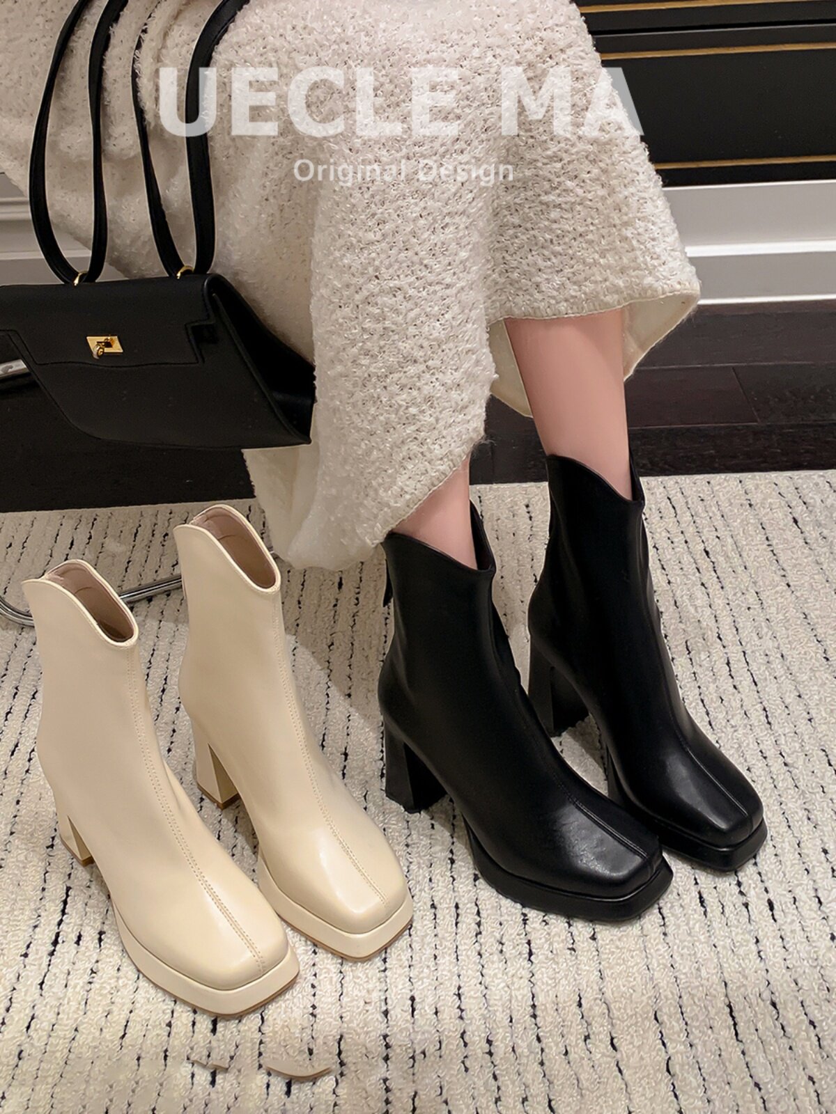 여성을위한 짧은 부츠 2024 새로운 가을 겨울 플랫폼 하이힐  가죽 마틴 부츠 첼시 부츠 화이트 슬림 부츠