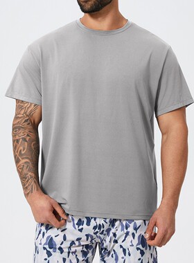 春夏亲肤透气吸湿男士运动休闲t恤圆领复古跑步短袖1094