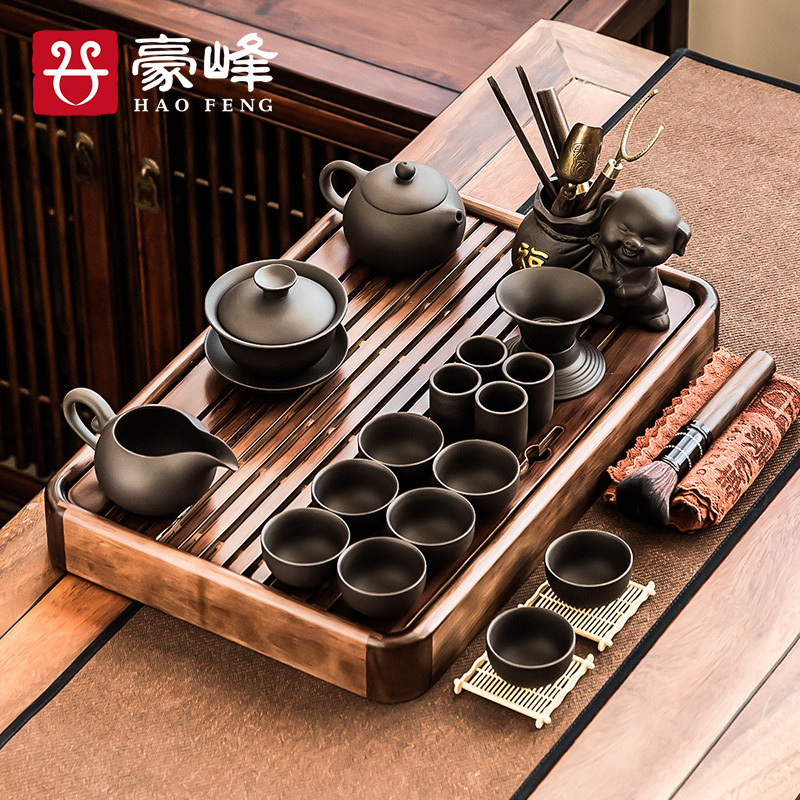 豪峰紫砂功夫g茶具套装办公室会客家用简约实木茶盘茶海茶台