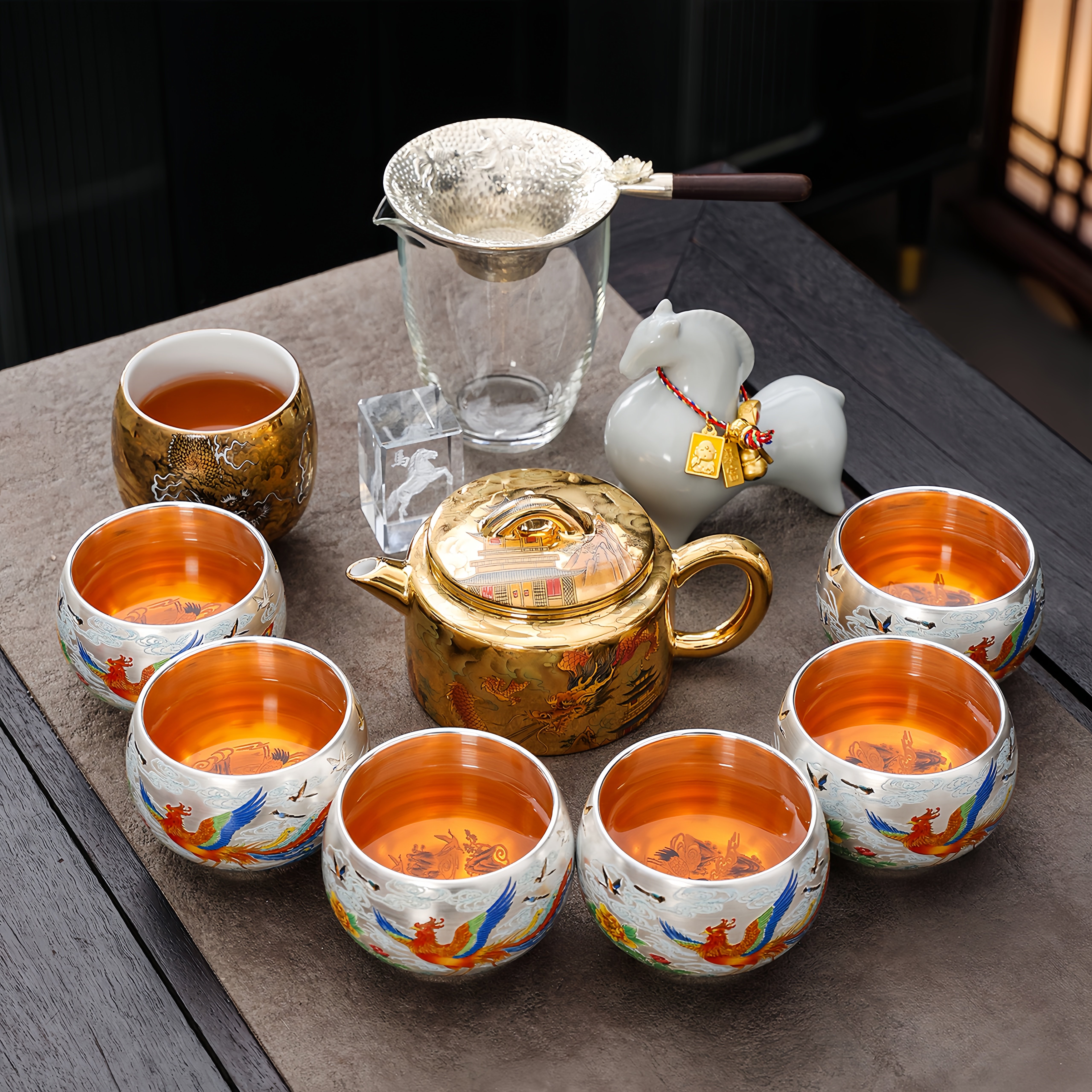 鎏银功夫茶具套组茶壶茶杯整套高端大气上档次送长辈领导实用礼物