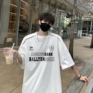 2024夏季新款美式短袖t恤男机车字母五分袖B213-8143-P38控58图片