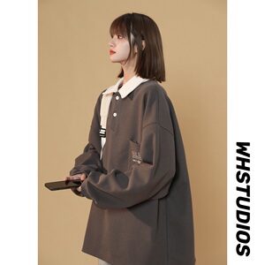 2024拼接翻领卫衣女口袋刺绣POLO杉   B213-8067-P48控68图片