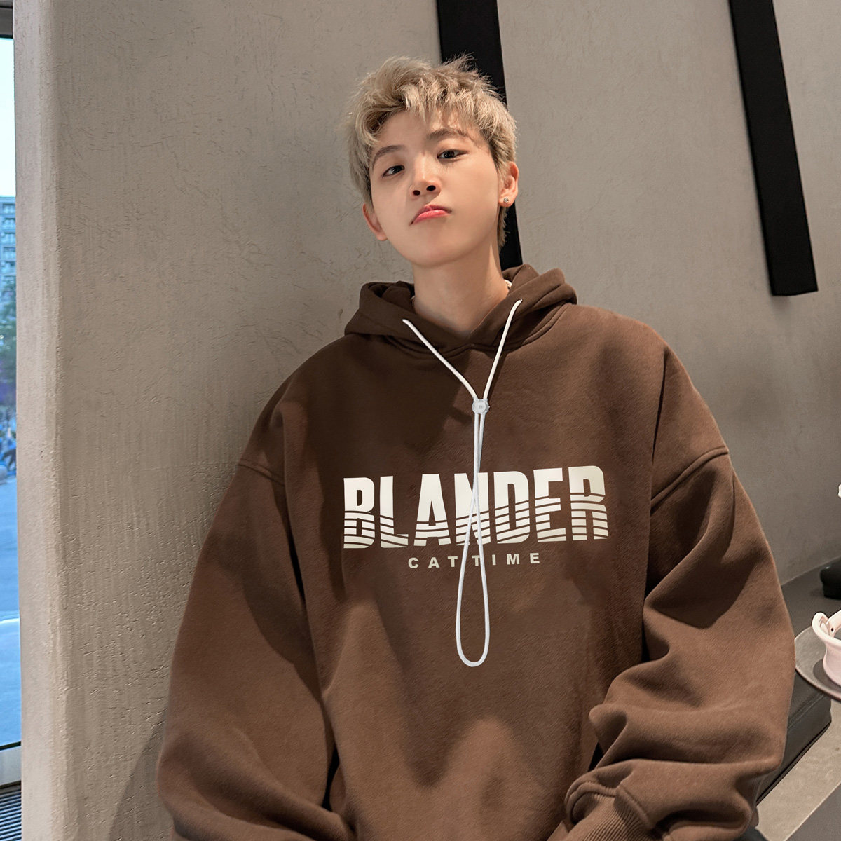 现货 华棉复合加绒加厚硅胶印连帽卫衣男 B213-8123-P70控88图片