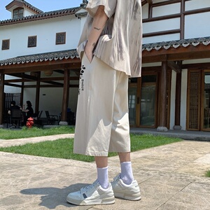 夏季新中式风亚麻裤男直筒七分裤 B213-8151-P33控49图片