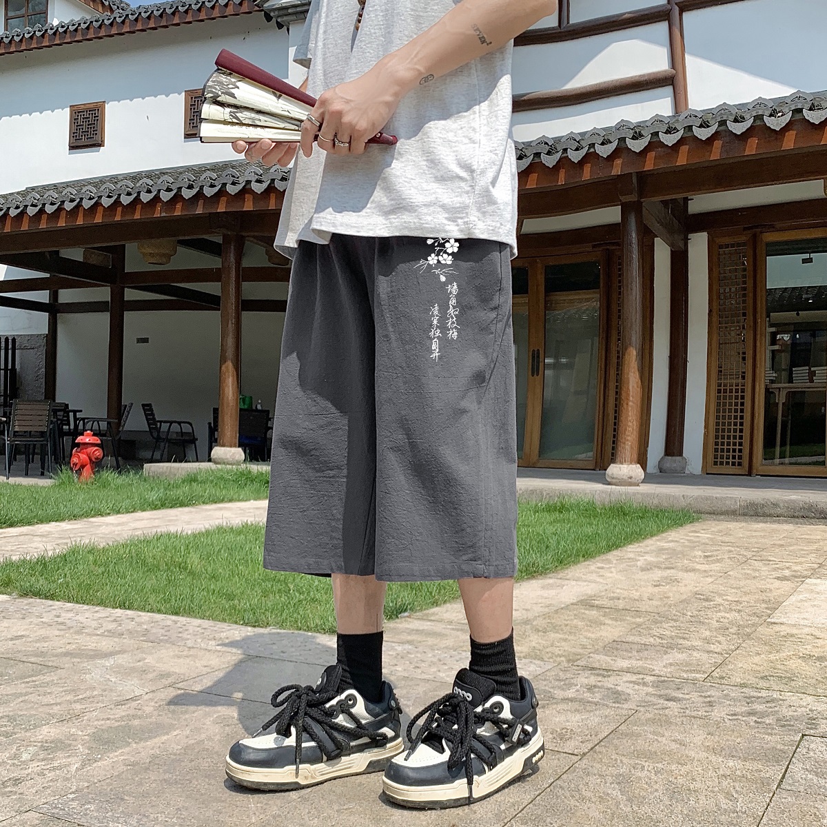 夏季新中式风亚麻裤男宽松七分裤B213-8151-P33控49，男装休闲裤，星座617A-4