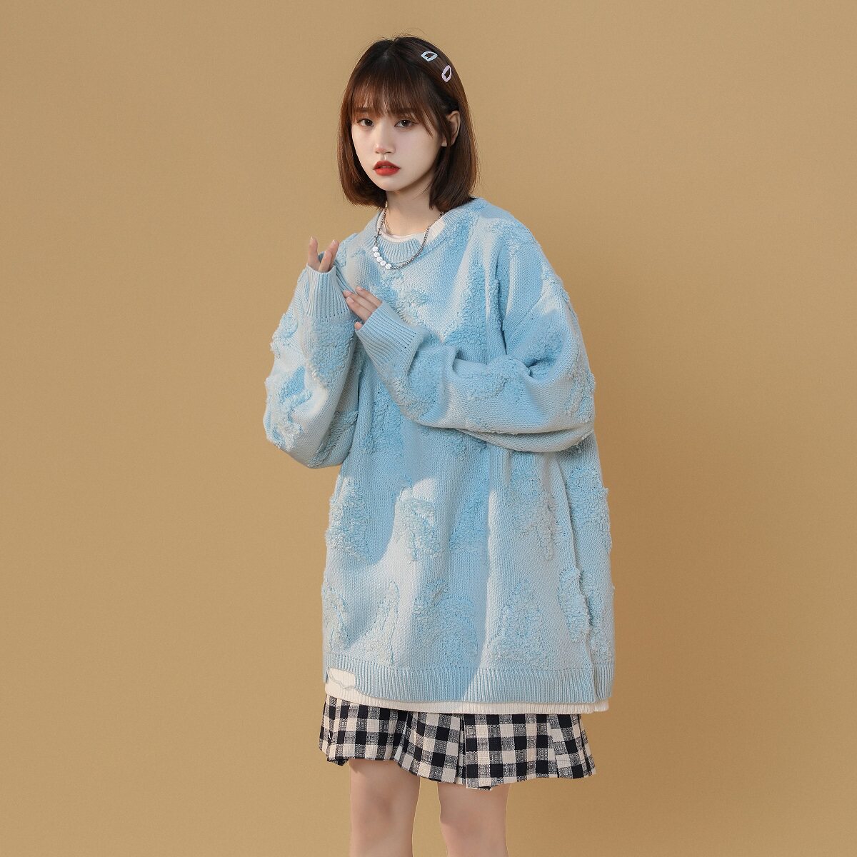 2023 Winterurlaub Zwei Handtuch bestickte Pullover Damen Rundhalsausschnitt B213-6989-P70 Control 88_voghion.com