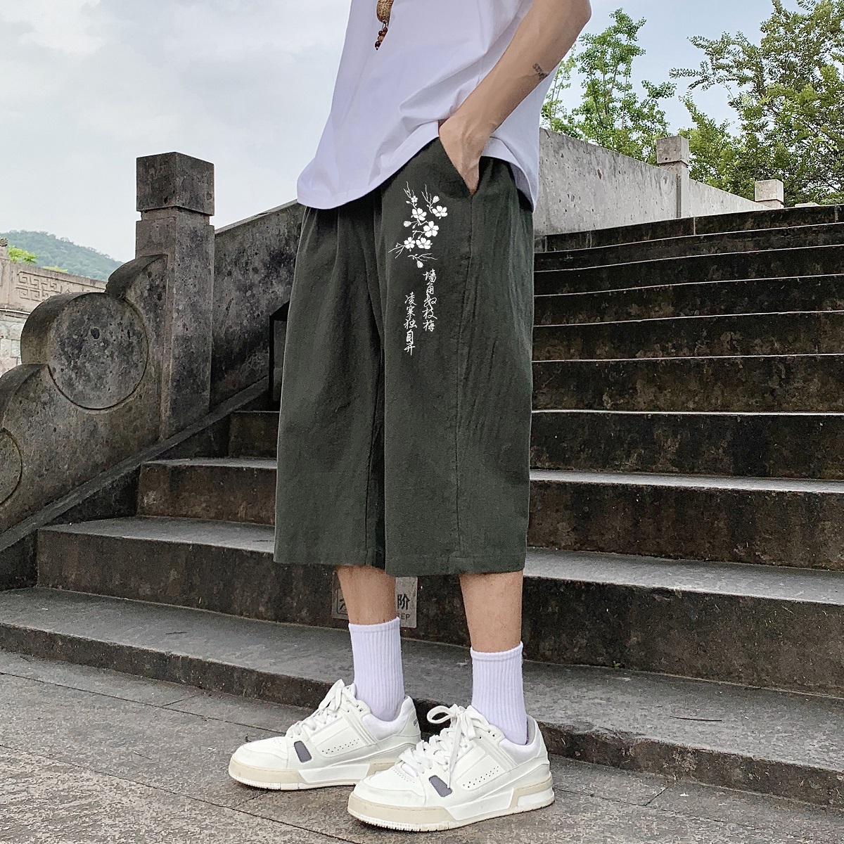 夏季新中式风亚麻裤男直筒七分裤B213-8151-P33控49，男装休闲裤，星座617A-4