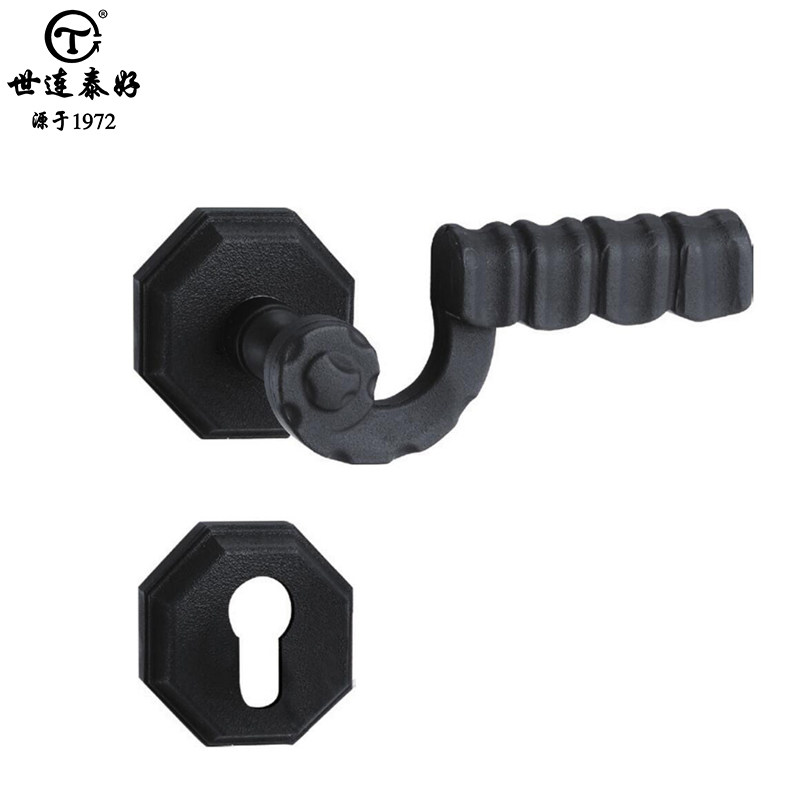 世连泰好全铜门锁复古别墅卧室内门美式仿古纯铜实木门锁把手黑色