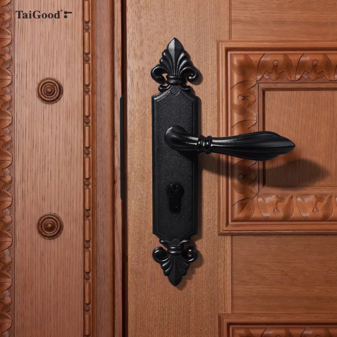 世连泰好全铜门锁黑色美式仿古纯铜室内卧室房间双开门锁法式复古