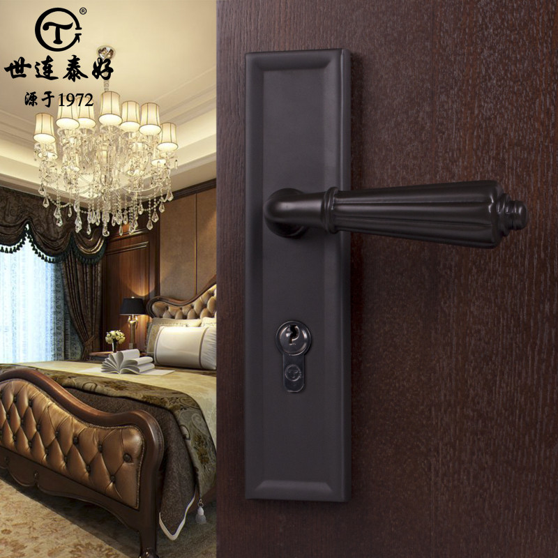 台湾世连泰好铜锁 全铜门锁室内卧室门锁黑色美式仿古纯铜房门锁