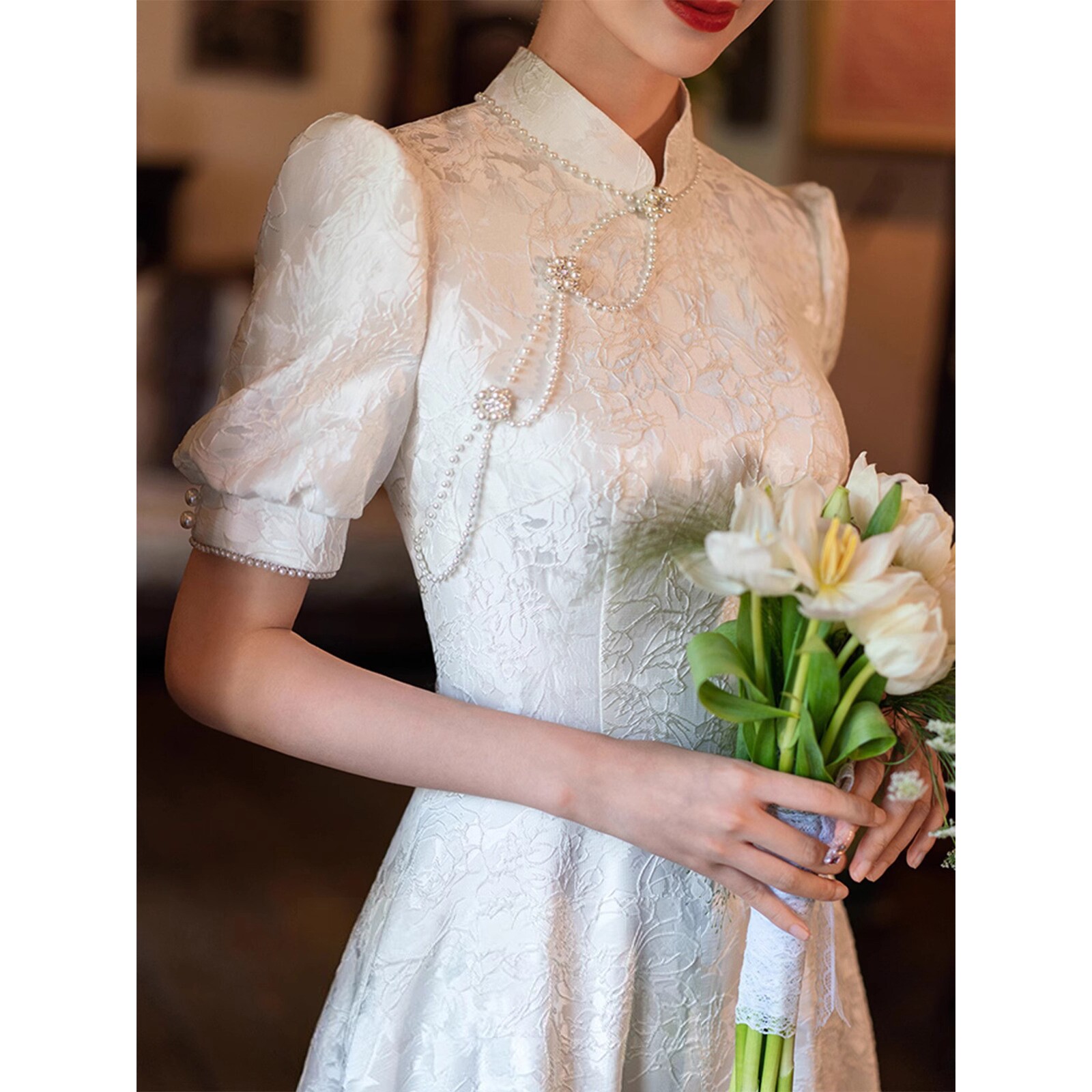 2026新款新中式订婚旗袍改良敬酒服夏季白色领证登记小白连衣裙高