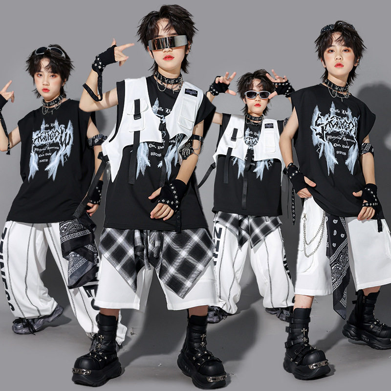 2026新款儿童hiphop街舞演出服男童马甲套装少儿嘻哈架子鼓