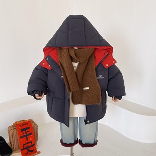 2025新款风之谷冬季儿童韩版连帽字母款男童新年红色双面穿羽