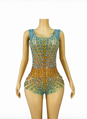 2026新款闪亮水钻网纱连体裤夜店酒吧舞蹈服名人派对表演服透