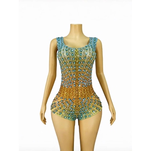 2026新款闪亮水钻网纱连体裤夜店酒吧舞蹈服名人派对表演服透