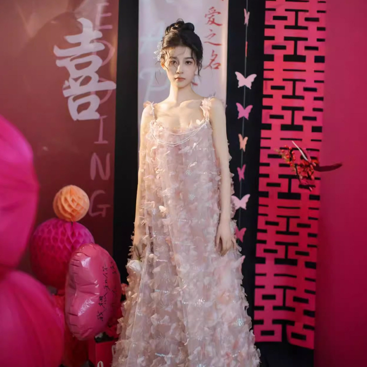 2026新款新中式晨袍晚礼服森系简约粉色吊带网纱裙新娘订婚敬酒服