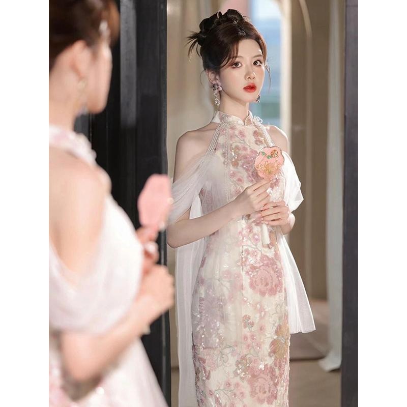 2025新款敬酒服新娘高端轻奢小众中式绝美订婚礼服旗袍裙粉色