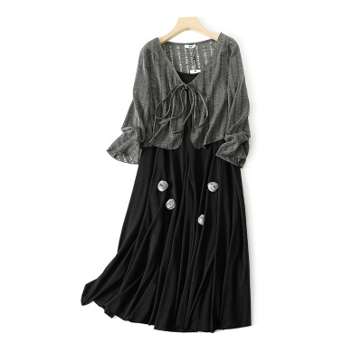 130-320斤大码女装复古两件套2025秋季新款微胖mm针织开衫吊带裙