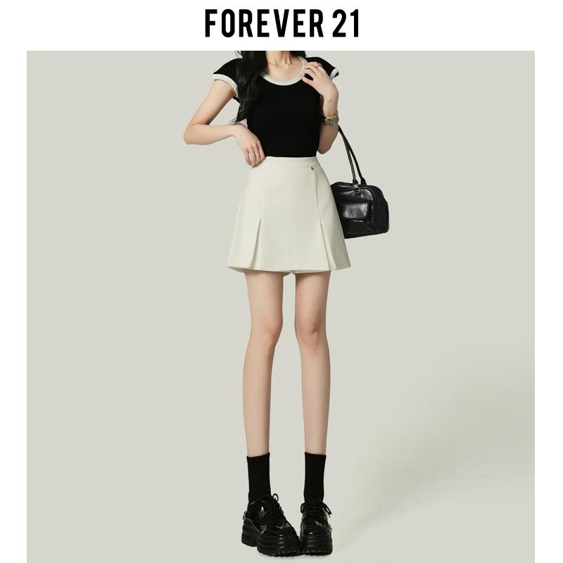 Forever21白色伯克利A字阔腿西装裙裤女春美式高腰包臀休闲短裤子