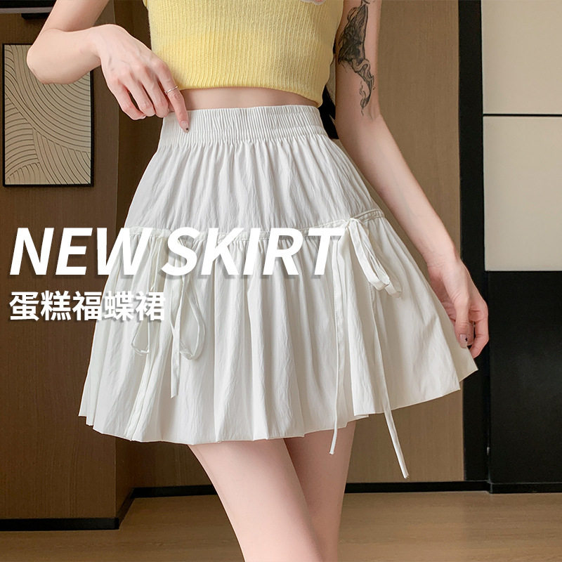蛋糕裙女春夏款半身裙公主风白色蝴蝶结短裙休闲高腰气质优雅裙子