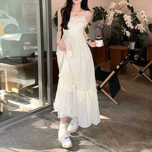 温柔风吊带连衣裙女夏季 法式 高级感甜美初恋气质木耳边收腰仙女裙