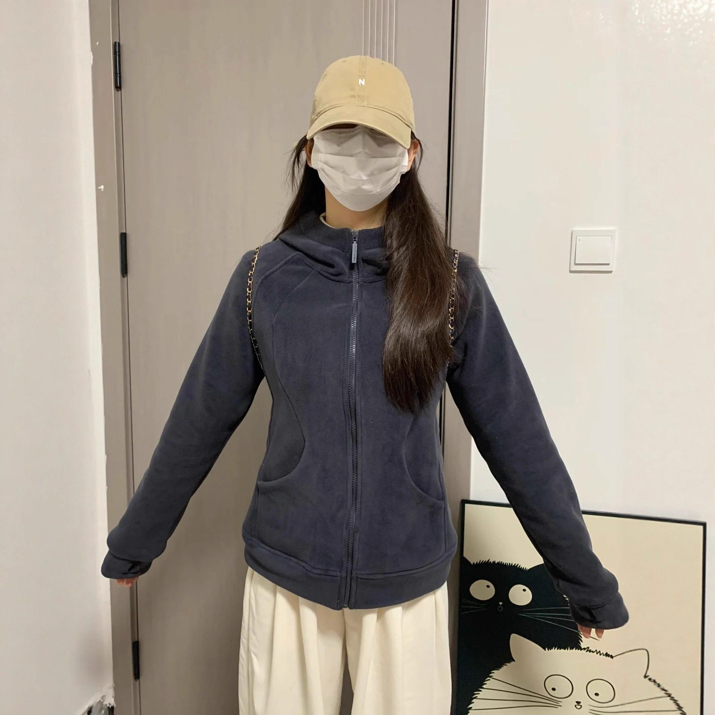 灰色奥粒绒厚卫衣修身显瘦连帽卫衣女2025新款秋冬季加绒保暖外套