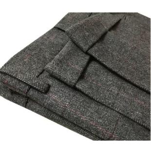 秋季新款保暖羊毛人字纹休闲长裤西裤英伦复古毛呢宽松直筒裤子男