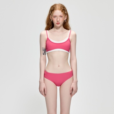 女比基尼辣妹风撞色泳衣女