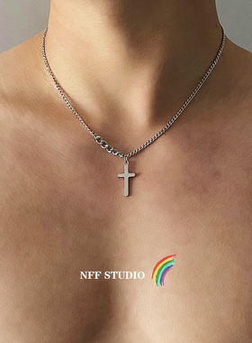 NFF欧美ins风短款十字架钛钢项链男网红嘻哈简约锁骨链气质百搭潮