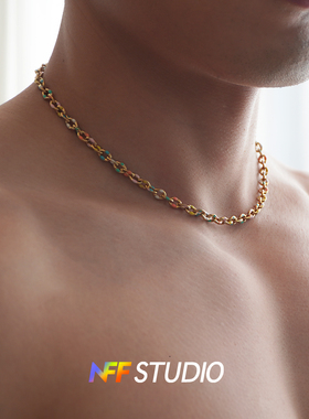 NFF金色钛钢镀金朋克锁骨链