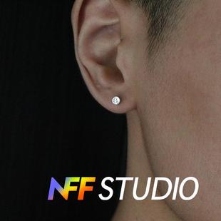 NFF浮雕叶子耳钉925银针个性小众耳钉潮男生耳圈女小号素银养耳洞