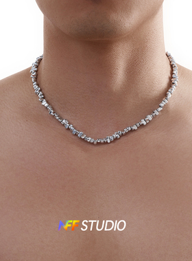 NFF不规则黑胆石颈链情侣碎银