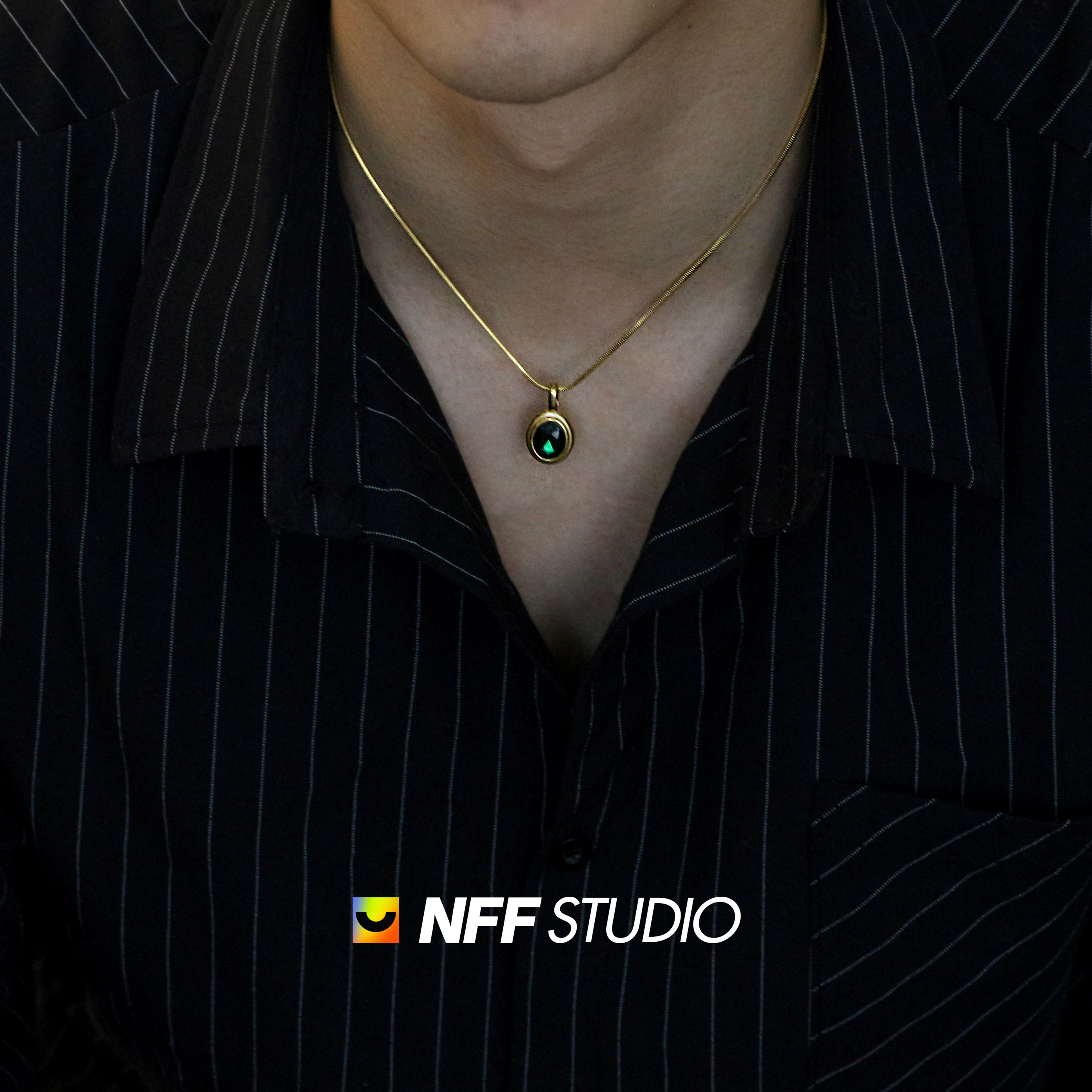 NFF不掉色复古绿宝石吊坠锁骨链气质简约细链百搭小众设计感项链