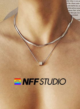 NFF禁欲刀片双层叠戴吊坠项链男潮嘻哈街头小众设计感锁骨链配饰