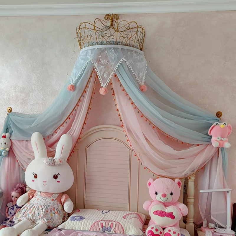 床幔床帘床头公主房儿童少女梦幻女孩公主蕾丝毛球家用卧室粉通用,床上用品,床幔,淘宝优惠券,粉丝福利购,淘宝优惠卷