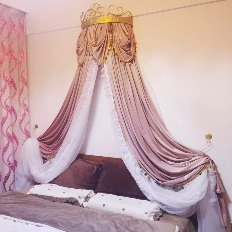轻奢法式欧式公主家用床幔床帘绒布厚实通用纯色水波帘蕾丝遮光帘