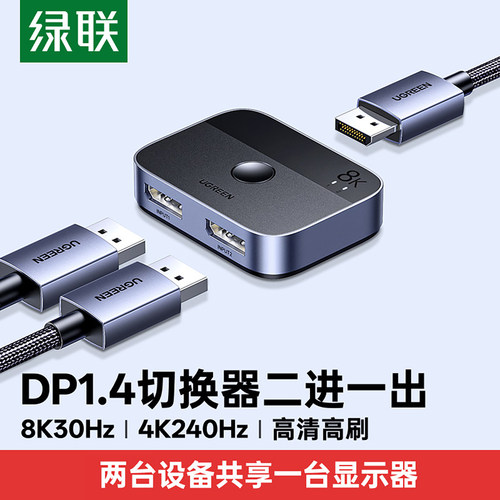 绿联8kDP一分二切换器二进一
