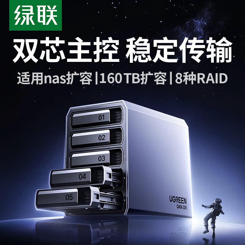 绿联硬盘阵列盒磁盘柜铝合金多双盘位RAID外接SATA底座笼架读