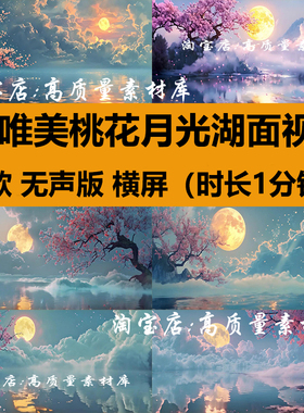 4K高清古典中国风月亮唯美桃花月光湖面水舞台LED大屏幕背景视频